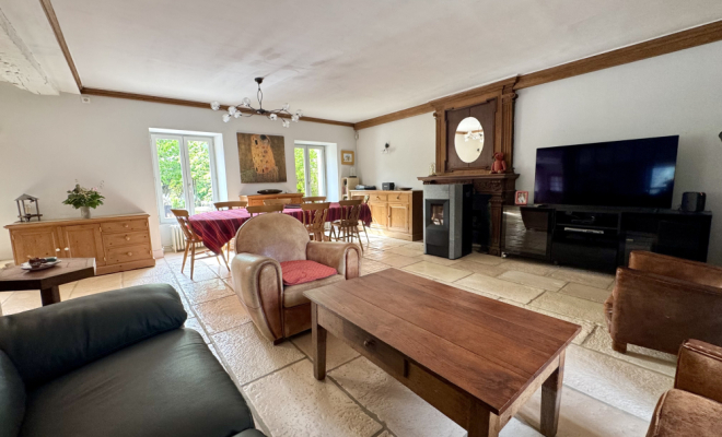 Salon cheminée Le Castel – Demeure de caractère du XVᵉ siècle à Fleurey-sur-Ouche agence ARYA IMMOBILIER estimation gratuite de maison, appartement, terrain, immeuble accompagnement pour votre achat et votre vente immobilière 3 grande rue du Haut à Fleurey-Sur-Ouche 